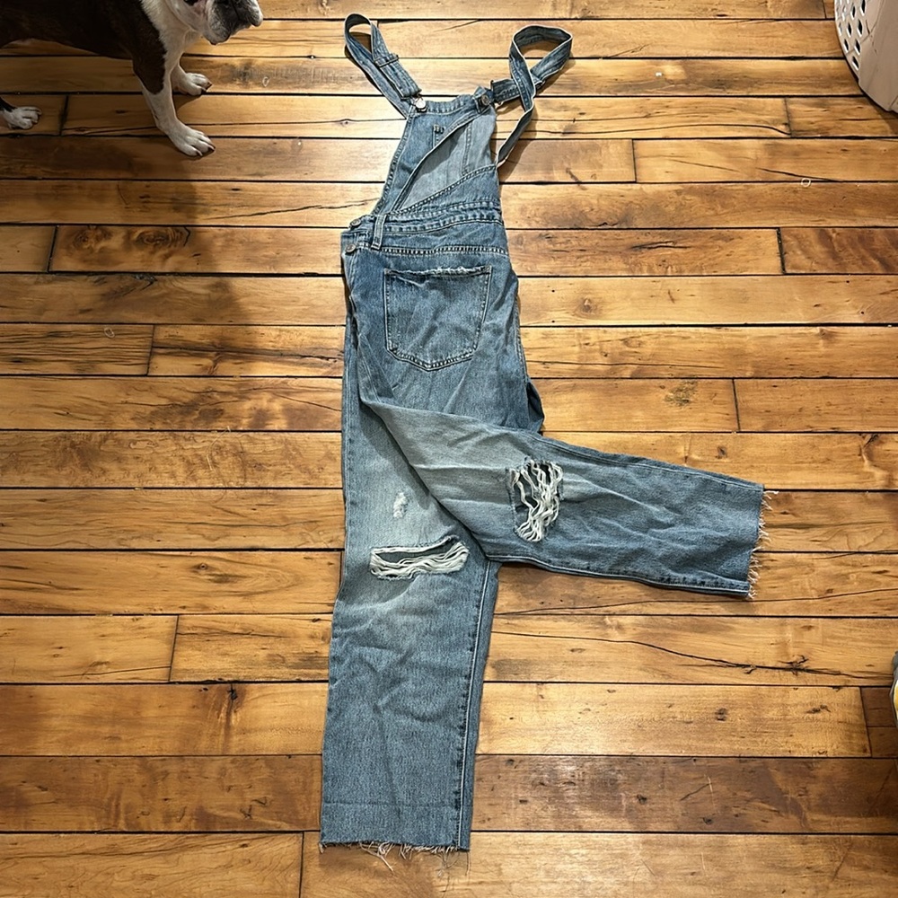 Lucky Brand Distressed Blue Denim Overalls - Picture 2 of 3